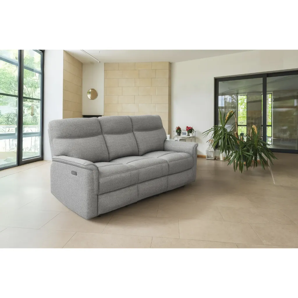 [LUKS096] LUK SOFA 3 PL. 2 RELAX ELECTRICO MESA ABATIBLE TAP. GRIS